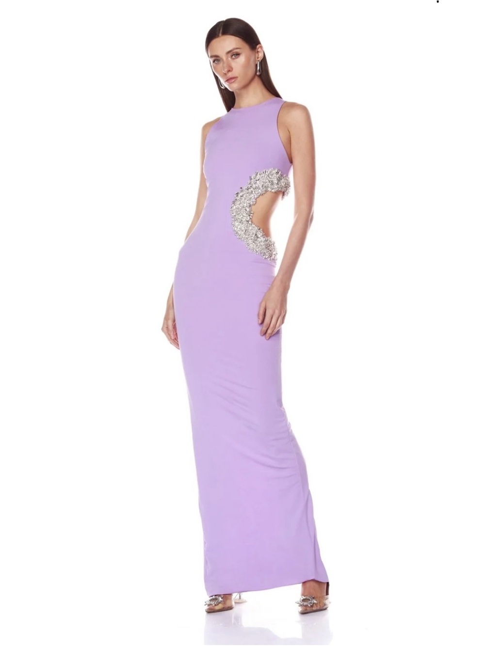 Bronx and Banco Camila Lilac Rhinestone Cutout Maxi Dress – NWT – $1,200 Retail
